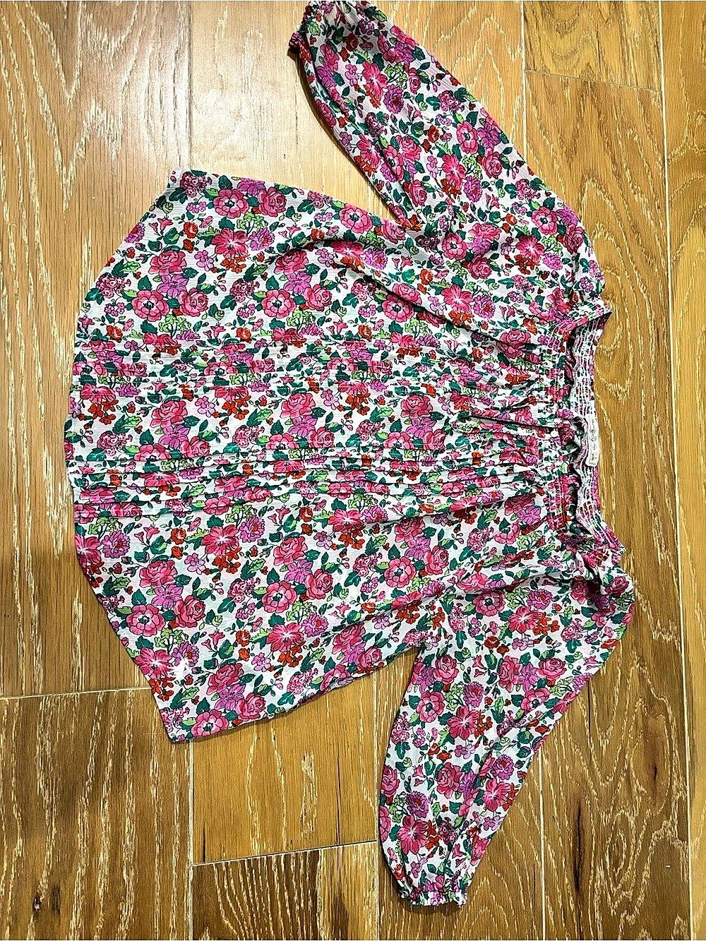 Abercrombie & Fitch Floral rose top Blouse smocked peasant shirt pink